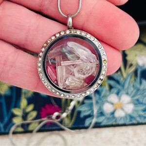 Crystal-Accented Silver Necklace with Multicolor Gems